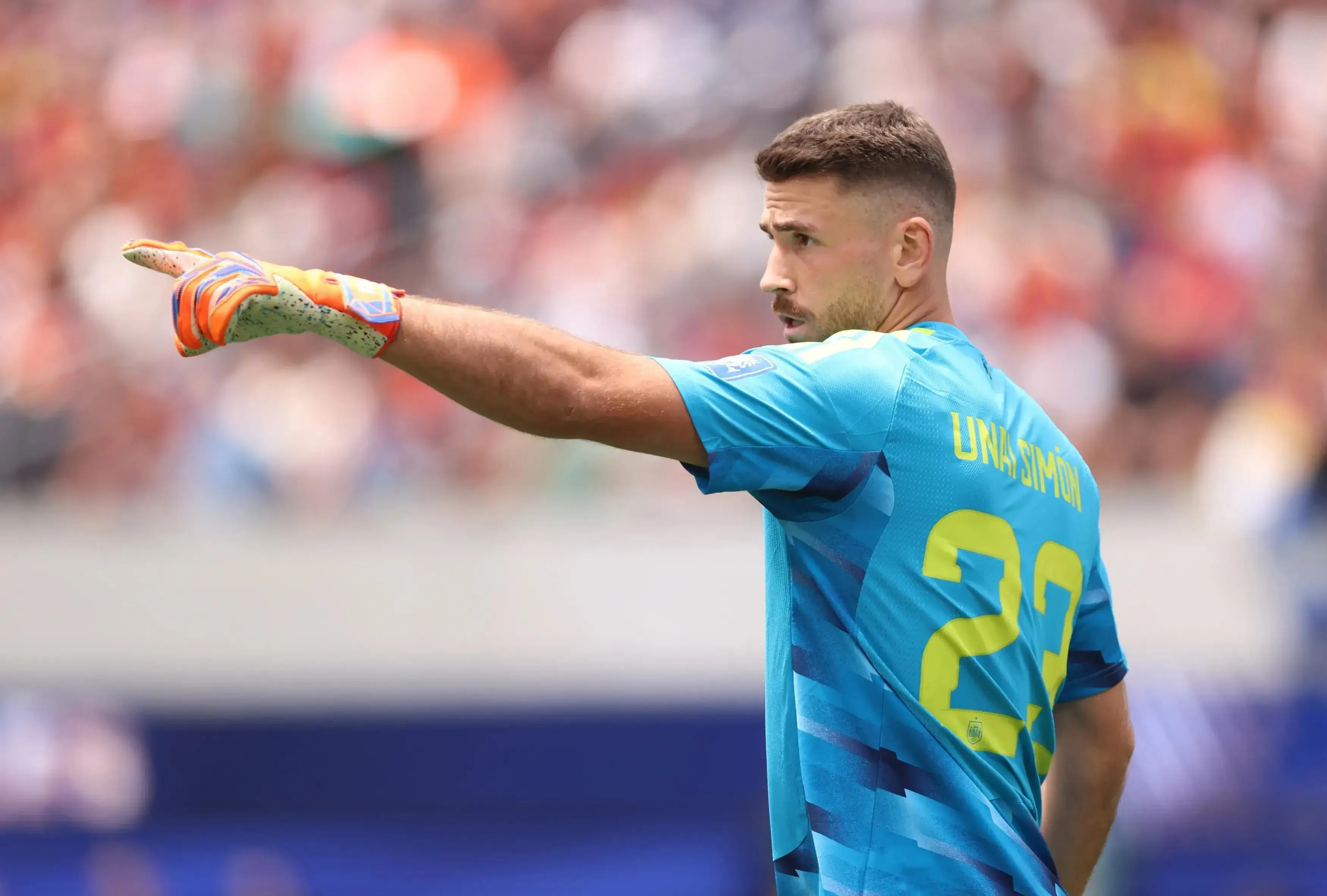INGLEWOOD, CALIFORNIA - JULY 02: Unai Simon of Spain during the FIFA World Cup 2026 Round Of 32 match between Group H Winner and Group J Runner-Up at Los Angeles Stadium on July 02, 2026 in Inglewood, California. (Photo by Catherine Ivill - AMA/Getty Images)