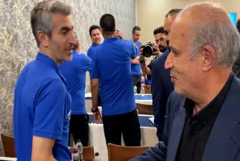 خوش و بش مهدی تاج با مجتبی جباری و محرم نویدکیا